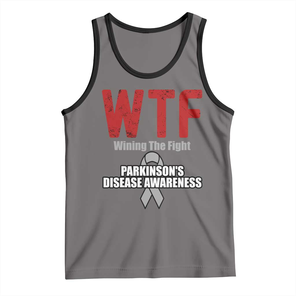 Parkinson's Awareness Tank Top WTF Winning The Fight Gray Ribbon Support Parkinsons Warriror TS02 Deep Heather Black Print Your Wear
