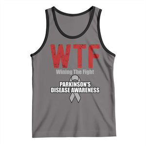 Parkinson's Awareness Tank Top WTF Winning The Fight Gray Ribbon Support Parkinsons Warriror TS02 Deep Heather Black Print Your Wear