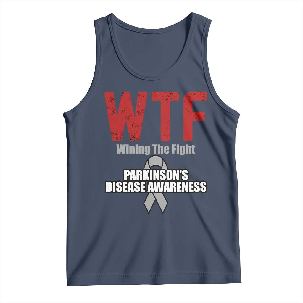 Parkinson's Awareness Tank Top WTF Winning The Fight Gray Ribbon Support Parkinsons Warriror TS02 Navy Print Your Wear
