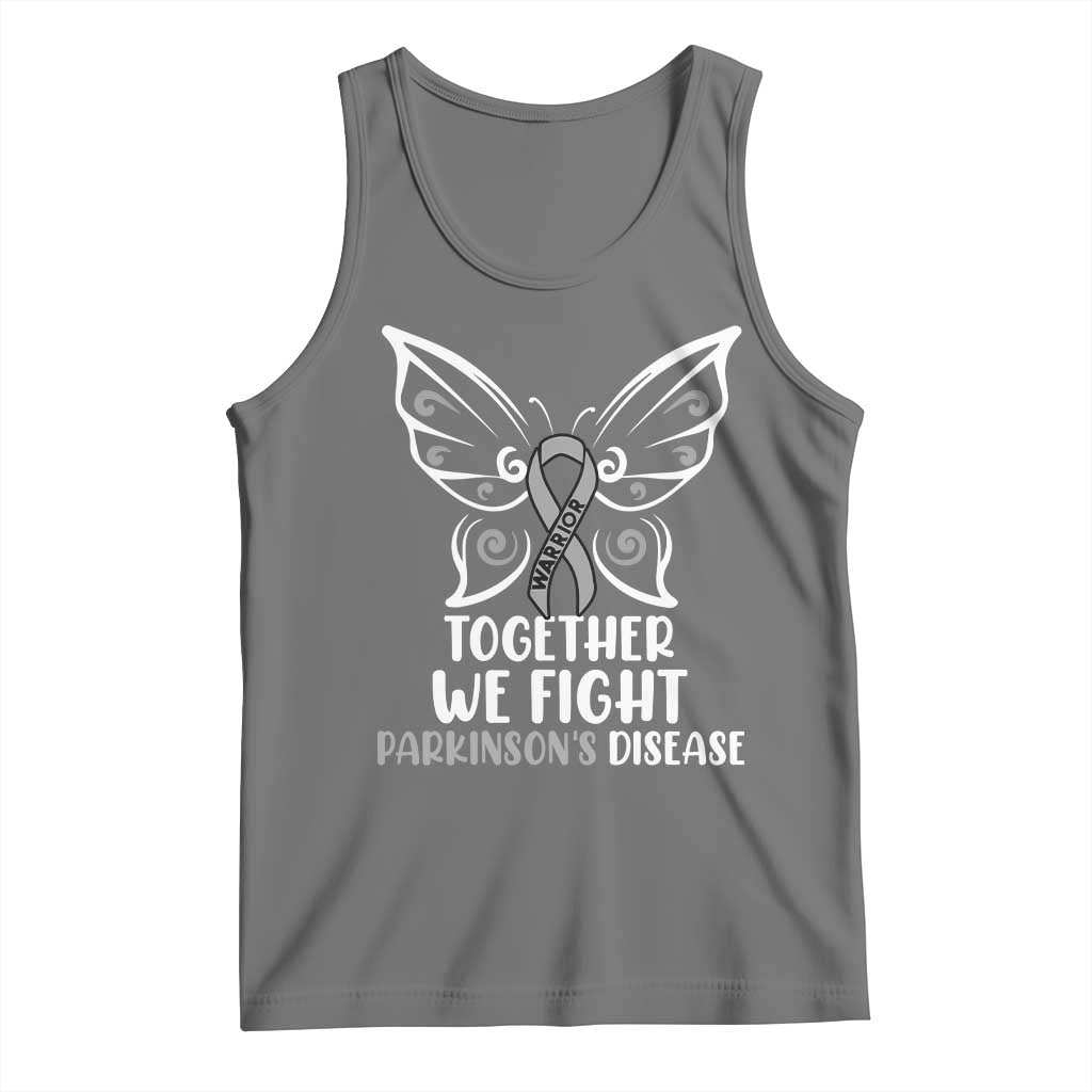 Parkinson's Awareness Tank Top We Fight Together Support Squad Gray Ribbon Butterfly TS02 Black Heather Print Your Wear