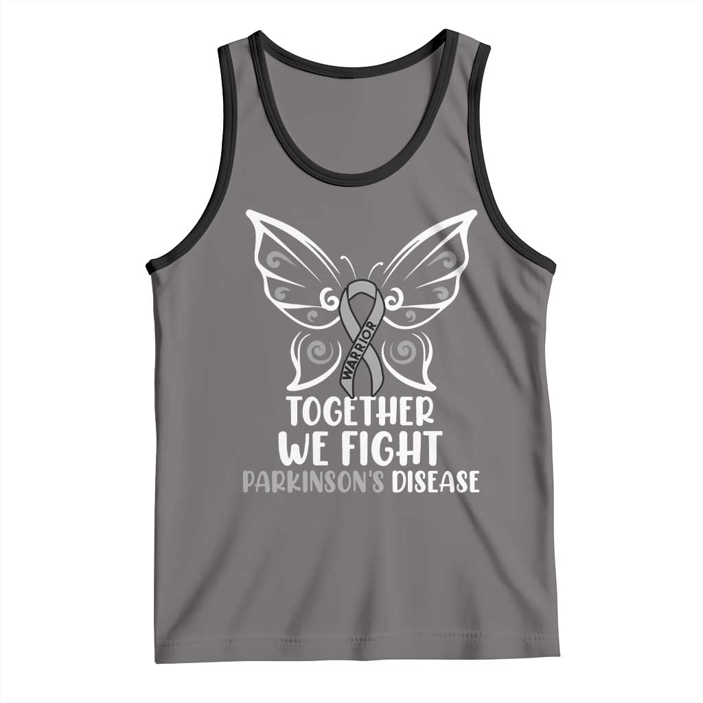 Parkinson's Awareness Tank Top We Fight Together Support Squad Gray Ribbon Butterfly TS02 Deep Heather Black Print Your Wear