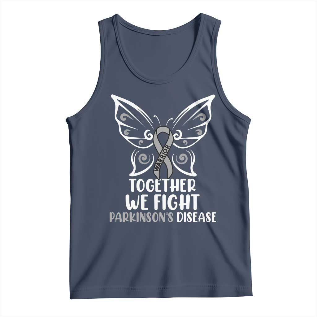 Parkinson's Awareness Tank Top We Fight Together Support Squad Gray Ribbon Butterfly TS02 Navy Print Your Wear