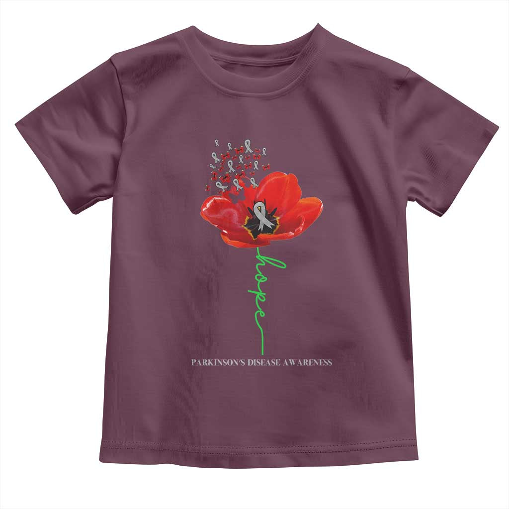 Parkinson's Awareness Toddler T Shirt Faith Hope Tulips Support Parkinsons Warrior TS02 Maroon Print Your Wear