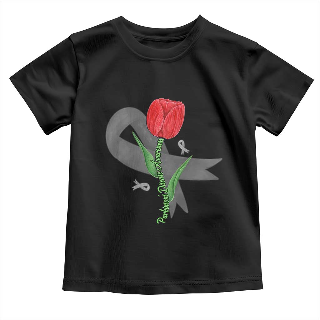 Parkinson's Awareness Toddler T Shirt Gray Ribbon Tulips Support Parkinsons Warrior TS02 Black Print Your Wear