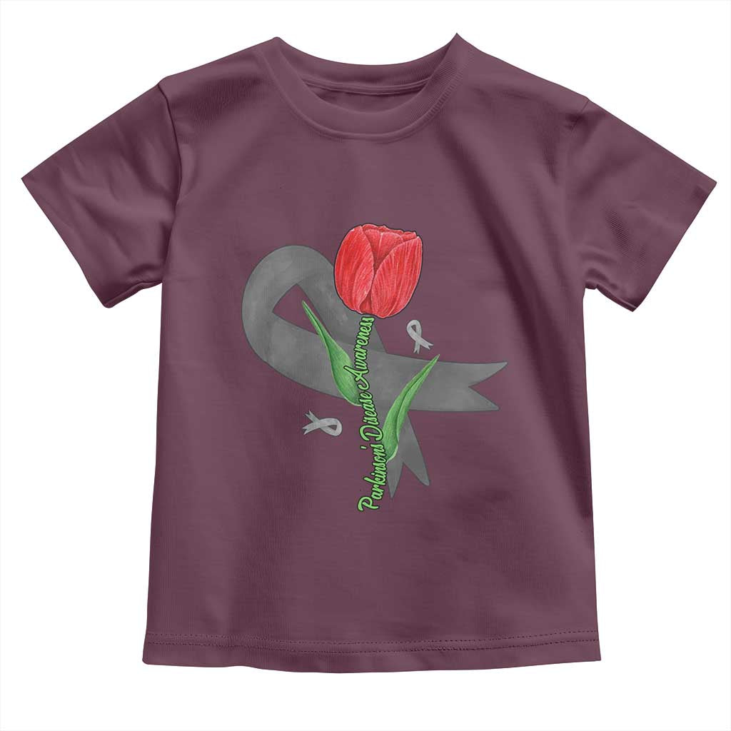 Parkinson's Awareness Toddler T Shirt Gray Ribbon Tulips Support Parkinsons Warrior TS02 Maroon Print Your Wear