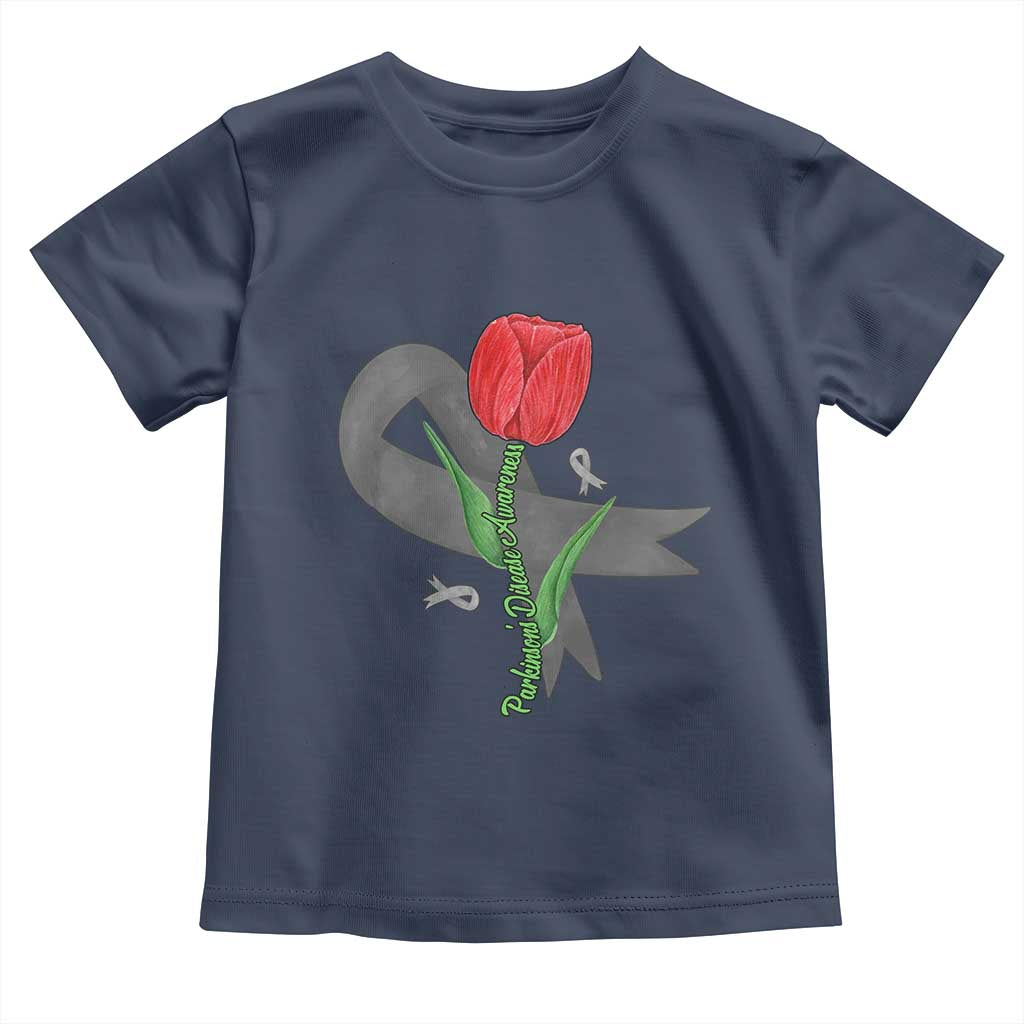 Parkinson's Awareness Toddler T Shirt Gray Ribbon Tulips Support Parkinsons Warrior TS02 Navy Print Your Wear