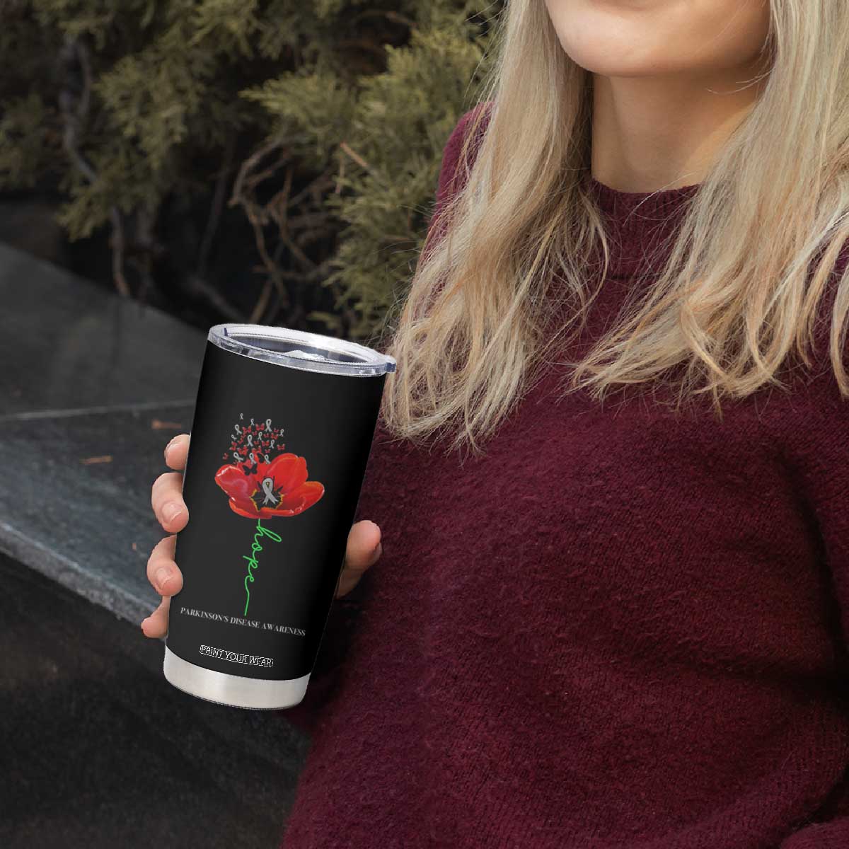 Parkinson's Awareness Tumbler Cup Faith Hope Tulips Support Parkinsons Warrior TS02 Print Your Wear