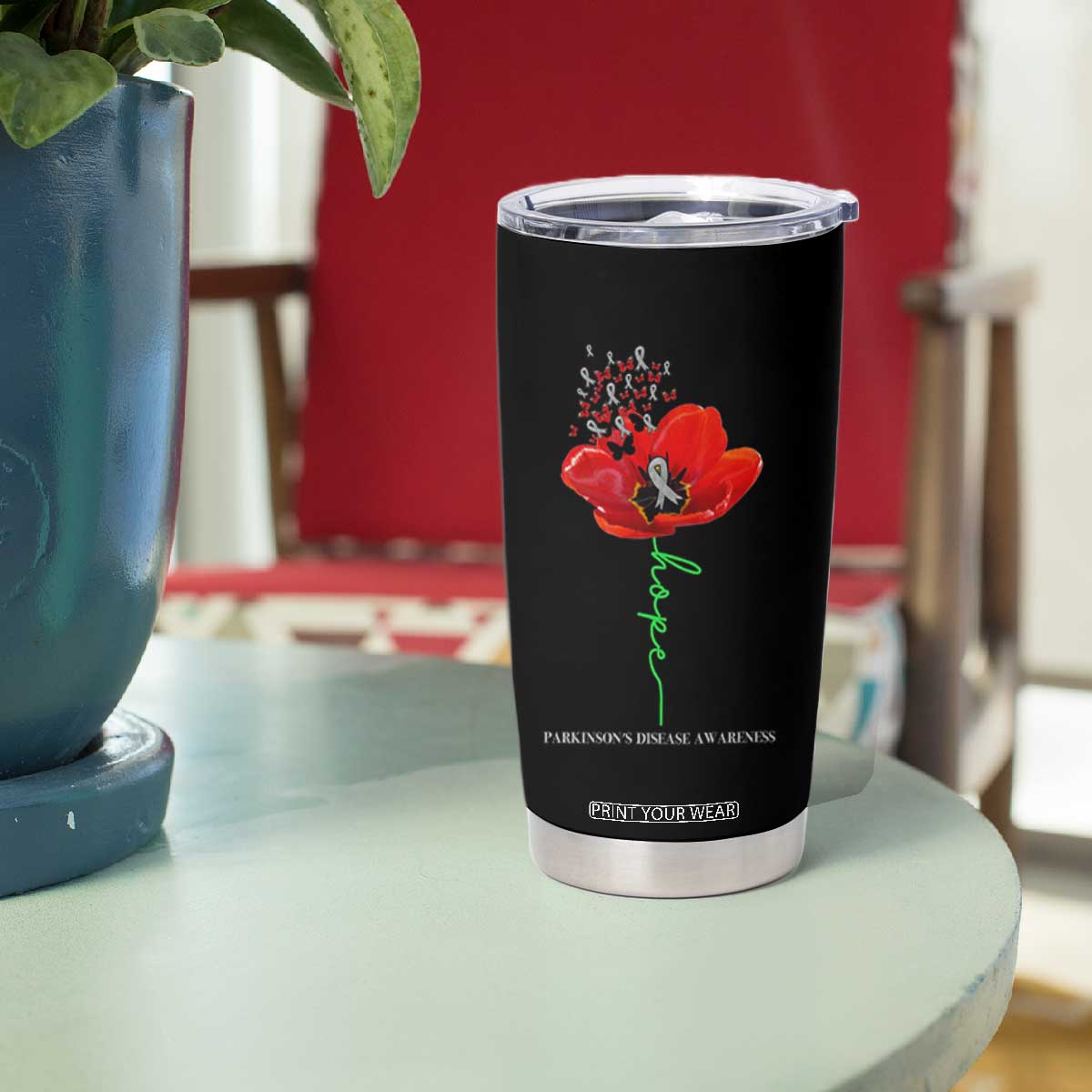 Parkinson's Awareness Tumbler Cup Faith Hope Tulips Support Parkinsons Warrior TS02 Print Your Wear
