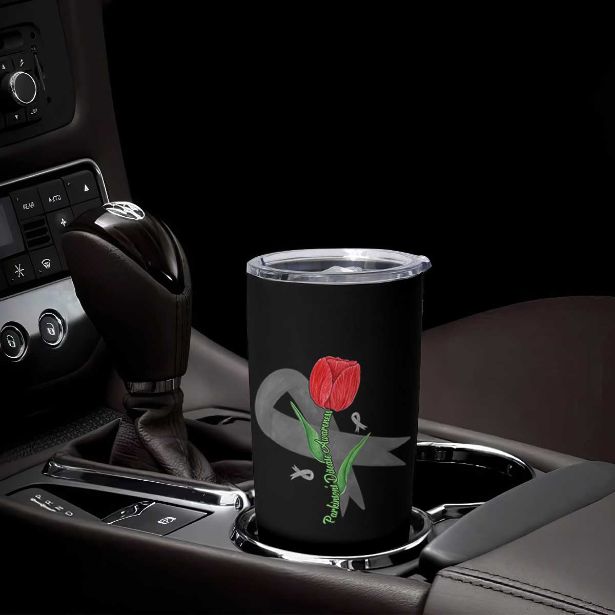 Parkinson's Awareness Tumbler Cup Gray Ribbon Tulips Support Parkinsons Warrior TS02 Print Your Wear