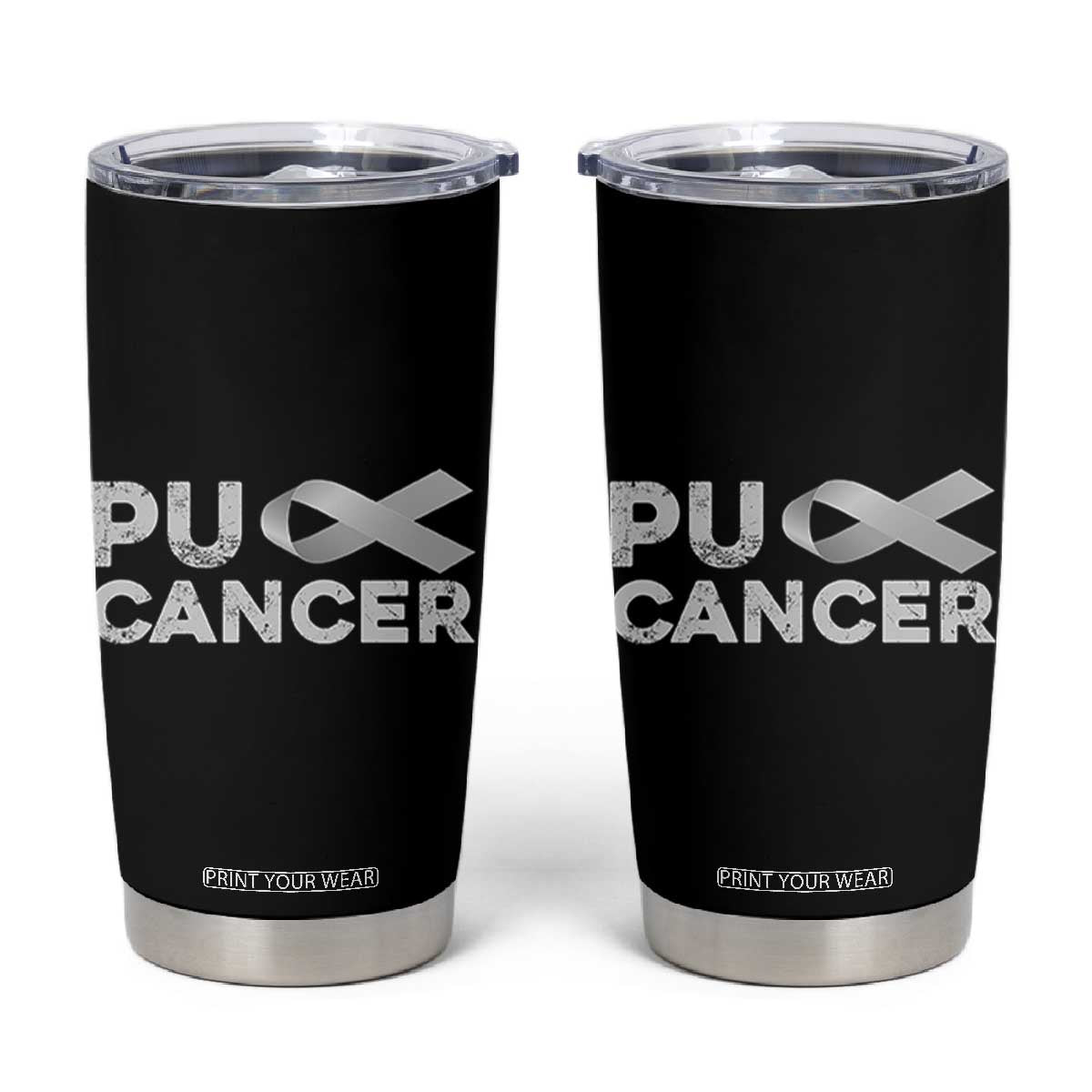 Parkinson's Awareness Tumbler Cup Puck Farkinsons Parkinson's Silver Gray Ribbon TS02 Black Print Your Wear