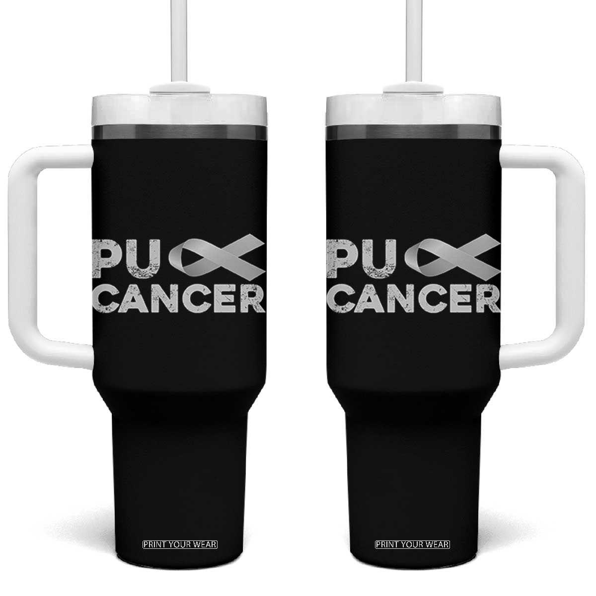Parkinson's Awareness Tumbler With Handle Puck Farkinsons Parkinson's Silver Gray Ribbon TS02 One Size: 40 oz Black Print Your Wear