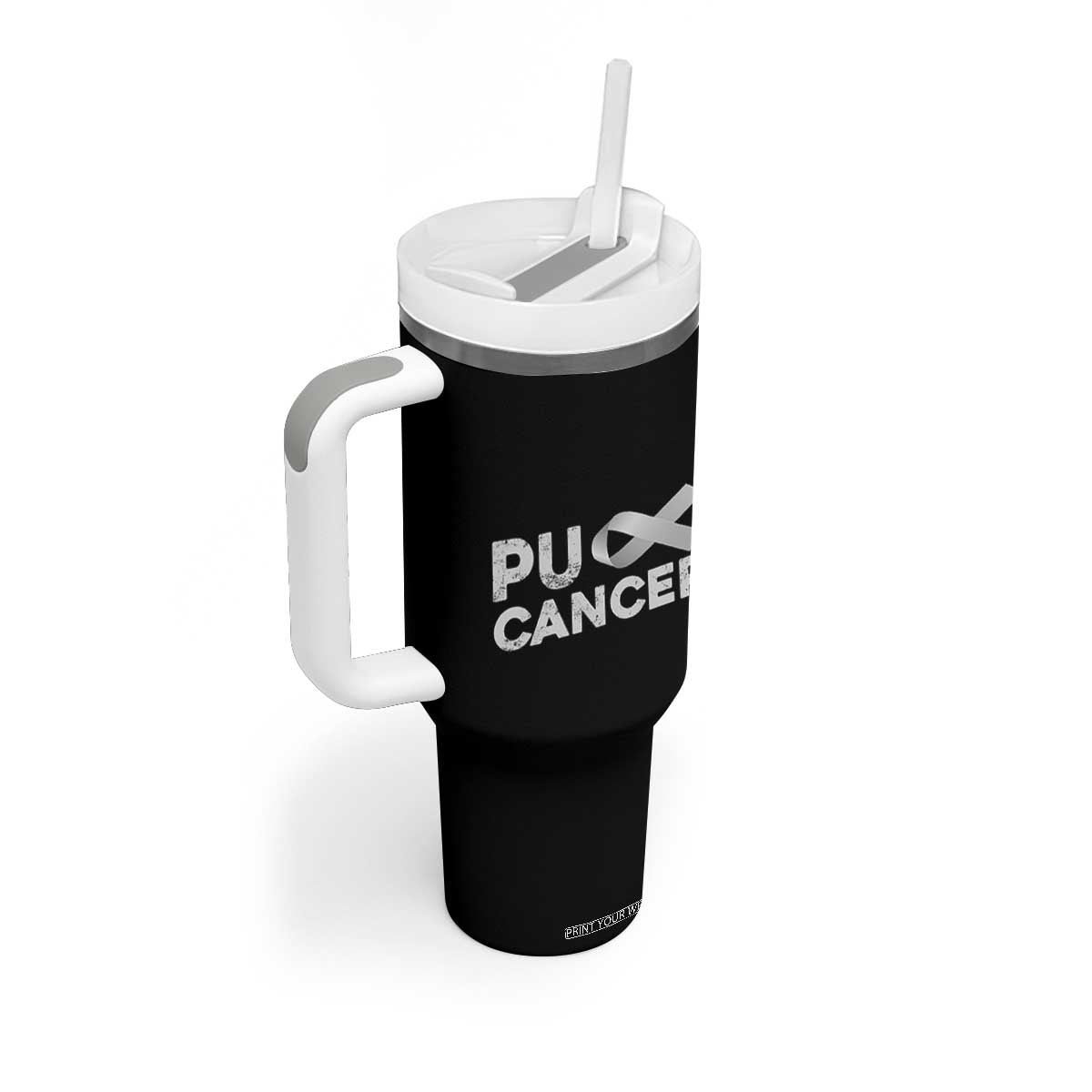 Parkinson's Awareness Tumbler With Handle Puck Farkinsons Parkinson's Silver Gray Ribbon TS02 Print Your Wear