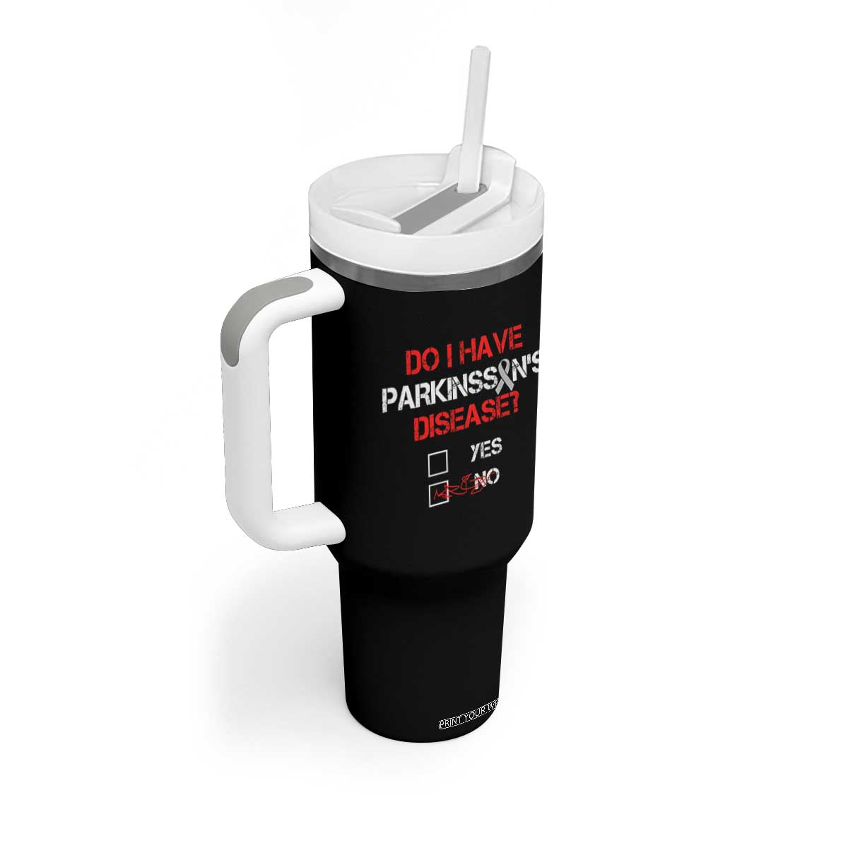 Parkinson's Awareness Tumbler With Handle Yes No Warrior Survivor Support TS02 Print Your Wear