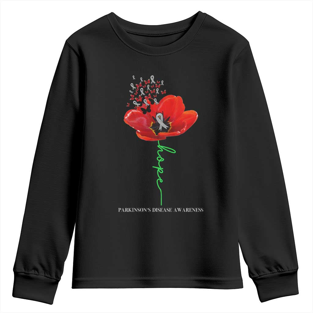 Parkinson's Awareness Youth Sweatshirt Faith Hope Tulips Support Parkinsons Warrior TS02 Black Print Your Wear