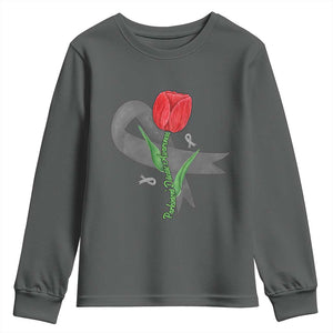 Parkinson's Awareness Youth Sweatshirt Gray Ribbon Tulips Support Parkinsons Warrior TS02 Dark Heather Print Your Wear
