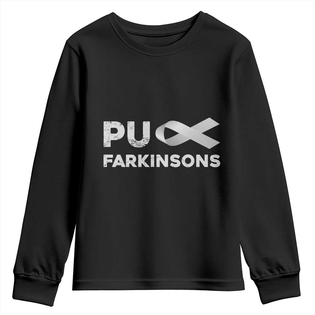 Parkinson's Awareness Youth Sweatshirt Puck Farkinsons Parkinson's Silver Gray Ribbon TS02 Black Print Your Wear