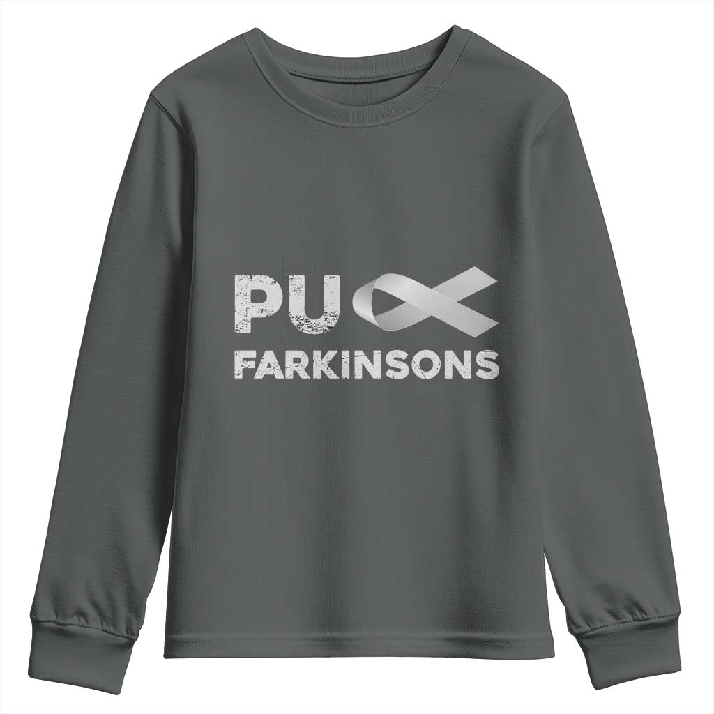 Parkinson's Awareness Youth Sweatshirt Puck Farkinsons Parkinson's Silver Gray Ribbon TS02 Dark Heather Print Your Wear