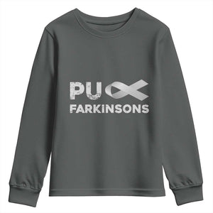 Parkinson's Awareness Youth Sweatshirt Puck Farkinsons Parkinson's Silver Gray Ribbon TS02 Dark Heather Print Your Wear