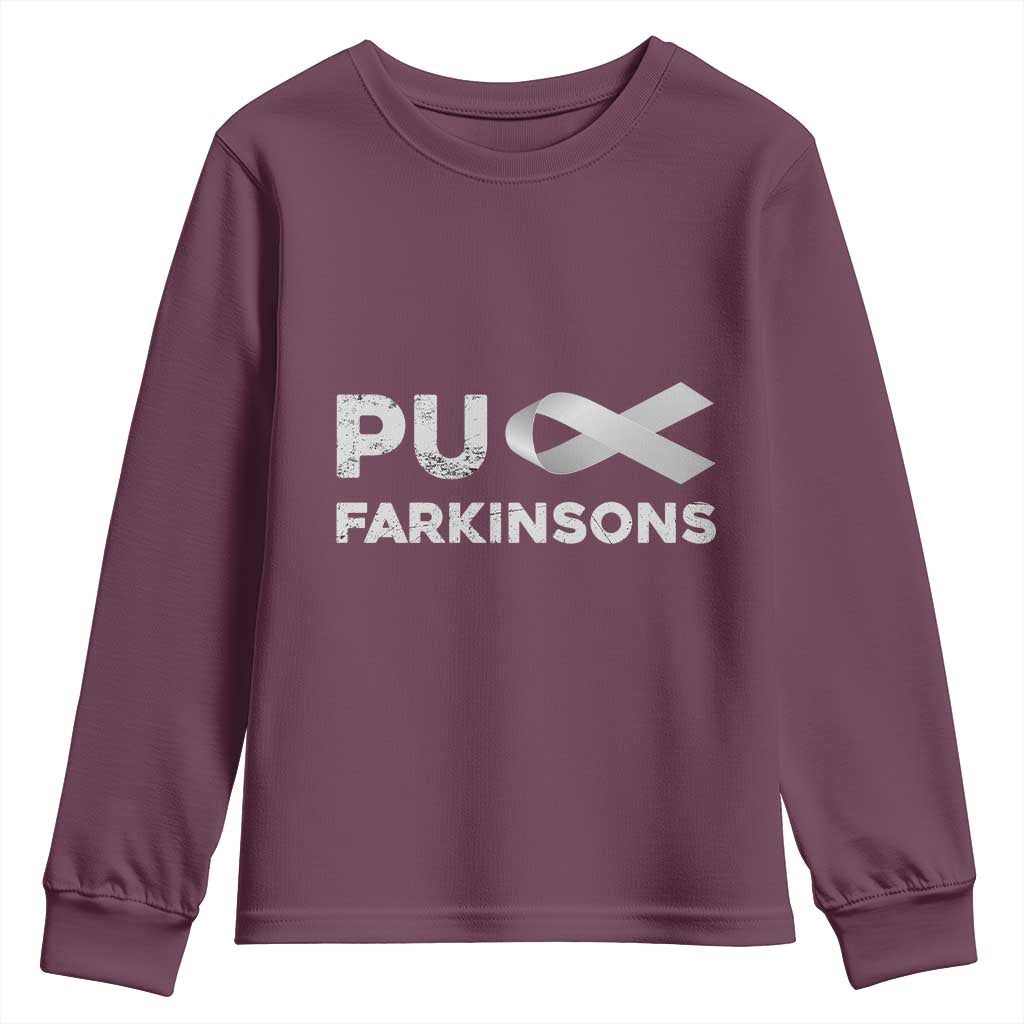 Parkinson's Awareness Youth Sweatshirt Puck Farkinsons Parkinson's Silver Gray Ribbon TS02 Maroon Print Your Wear