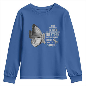 Parkinson's Awareness Youth Sweatshirt She Whispered Back I Am The Storm Support Squad TS02 Royal Blue Print Your Wear