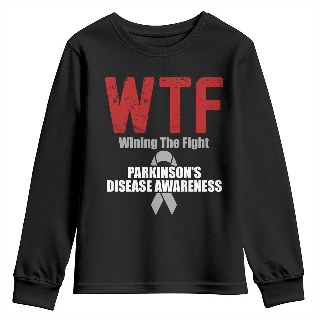 Parkinson's Awareness Youth Sweatshirt WTF Winning The Fight Gray Ribbon Support Parkinsons Warriror TS02 Black Print Your Wear