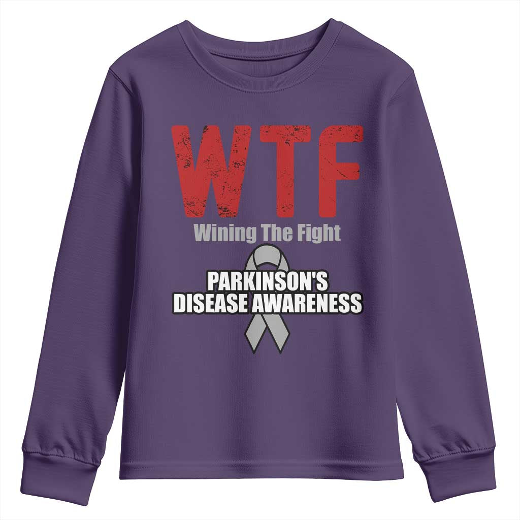 Parkinson's Awareness Youth Sweatshirt WTF Winning The Fight Gray Ribbon Support Parkinsons Warriror TS02 Purple Print Your Wear
