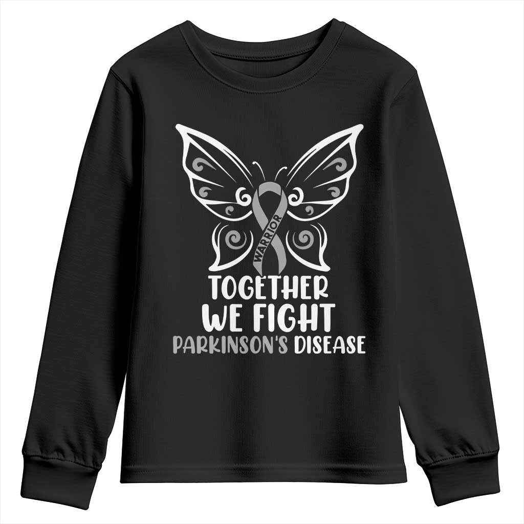 Parkinson's Awareness Youth Sweatshirt We Fight Together Support Squad Gray Ribbon Butterfly TS02 Black Print Your Wear