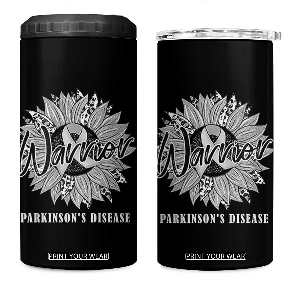 Parkinson's Warrior 4 in 1 Can Cooler Tumbler Silver Ribbon Sunflower Support Awareness TS02 One Size: 16 oz Black Print Your Wear