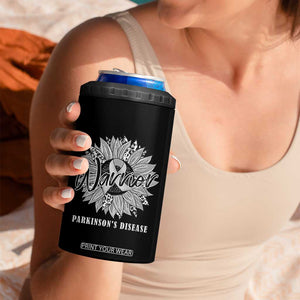 Parkinson's Warrior 4 in 1 Can Cooler Tumbler Silver Ribbon Sunflower Support Awareness TS02 Print Your Wear