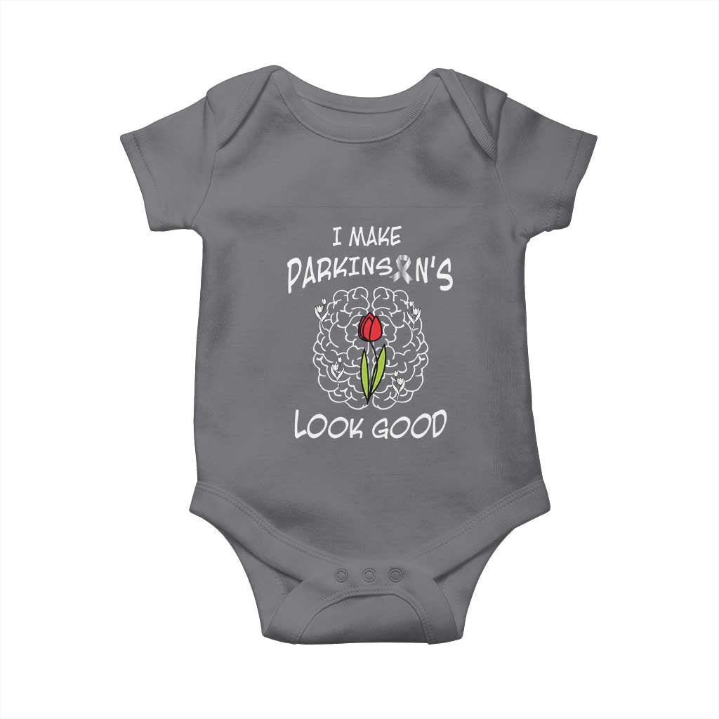 Parkinson's Warrior Baby Onesie I Make Parkinsons Look Good Tulip TS02 Charcoal Print Your Wear
