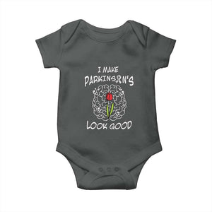 Parkinson's Warrior Baby Onesie I Make Parkinsons Look Good Tulip TS02 Dark Heather Print Your Wear