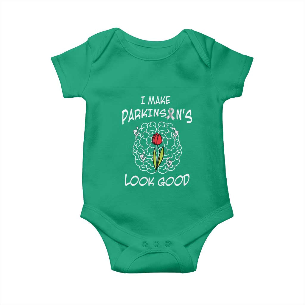 Parkinson's Warrior Baby Onesie I Make Parkinsons Look Good Tulip TS02 Irish Green Print Your Wear
