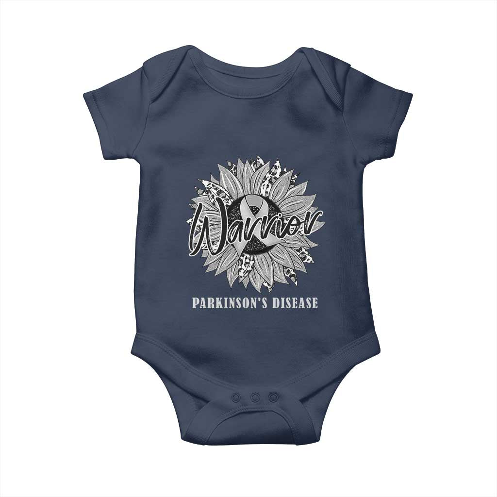 Parkinson's Warrior Baby Onesie Silver Ribbon Sunflower Support Awareness TS02 Navy Print Your Wear