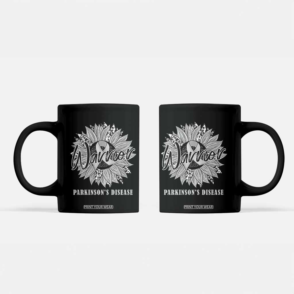 Parkinson's Warrior Coffee Mug Silver Ribbon Sunflower Support Awareness TS02 Black Print Your Wear