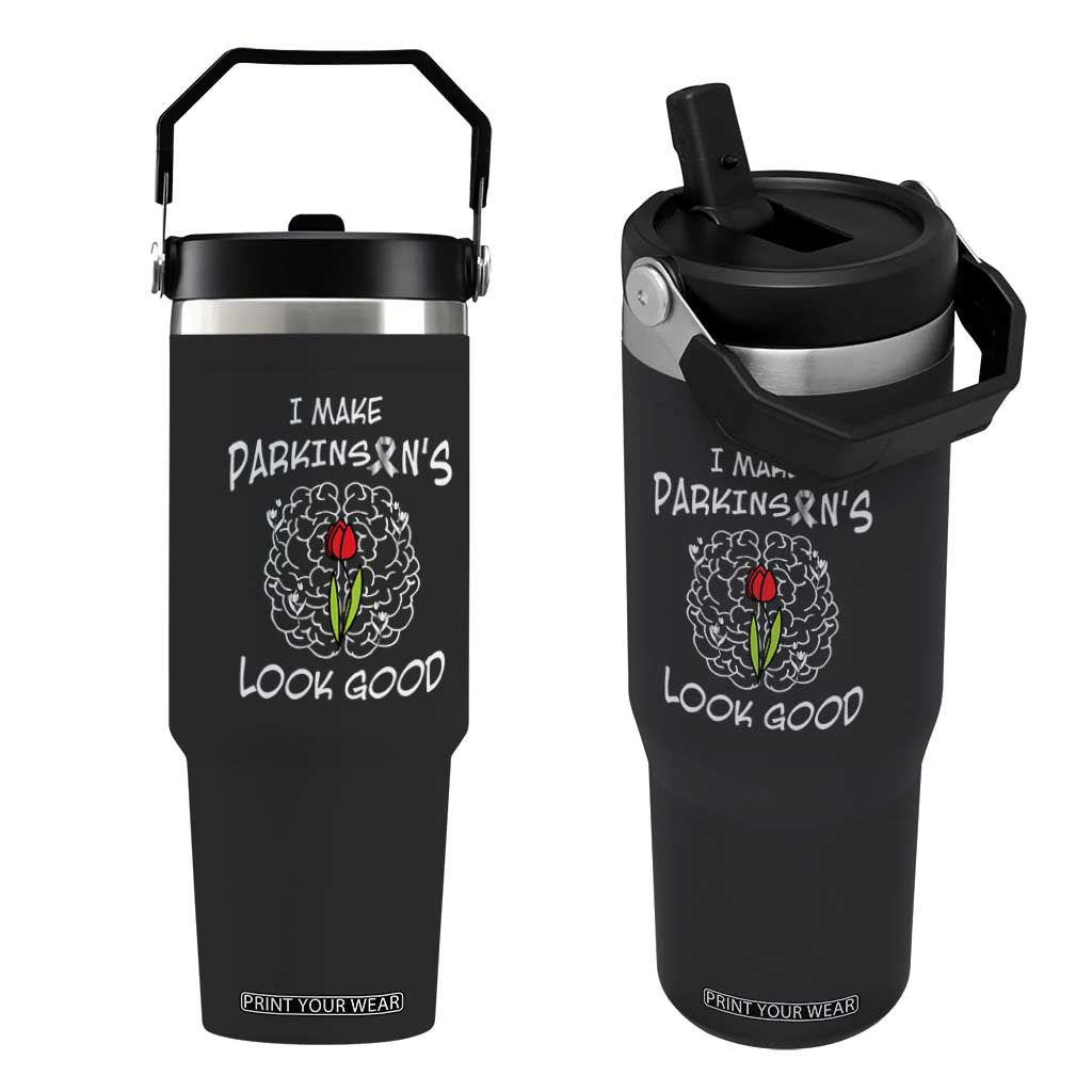 Parkinson's Warrior Flip Straw Tumbler I Make Parkinsons Look Good Tulip TS02 One Size: 30 oz Black Print Your Wear
