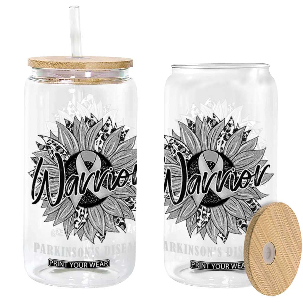 Parkinson's Warrior Glass Can Silver Ribbon Sunflower Support Awareness TS02 Black Print Your Wear