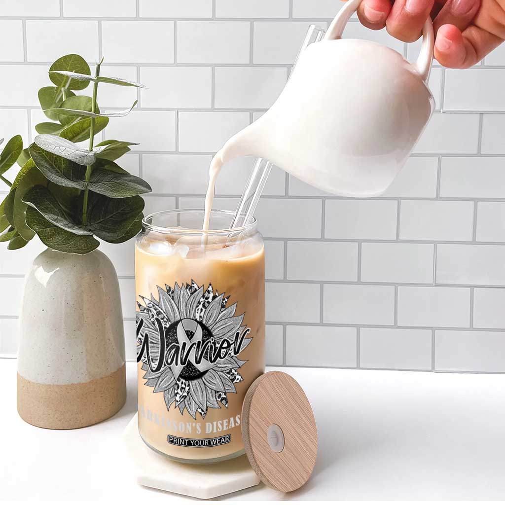 Parkinson's Warrior Glass Can Silver Ribbon Sunflower Support Awareness TS02 Print Your Wear