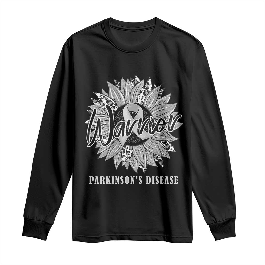Parkinson's Warrior Long Sleeve Shirt Silver Ribbon Sunflower Support Awareness TS02 Black Print Your Wear