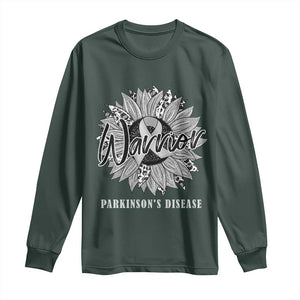 Parkinson's Warrior Long Sleeve Shirt Silver Ribbon Sunflower Support Awareness TS02 Dark Forest Green Print Your Wear