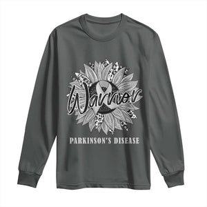 Parkinson's Warrior Long Sleeve Shirt Silver Ribbon Sunflower Support Awareness TS02 Dark Heather Print Your Wear