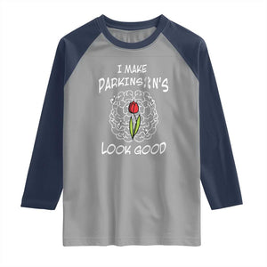 Parkinson's Warrior Raglan Shirt I Make Parkinsons Look Good Tulip TS02 Sport Gray Navy Print Your Wear