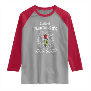 Parkinson's Warrior Raglan Shirt I Make Parkinsons Look Good Tulip TS02 Sport Gray Red Print Your Wear