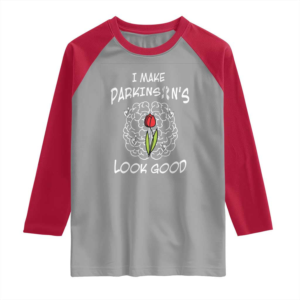 Parkinson's Warrior Raglan Shirt I Make Parkinsons Look Good Tulip TS02 Sport Gray Red Print Your Wear