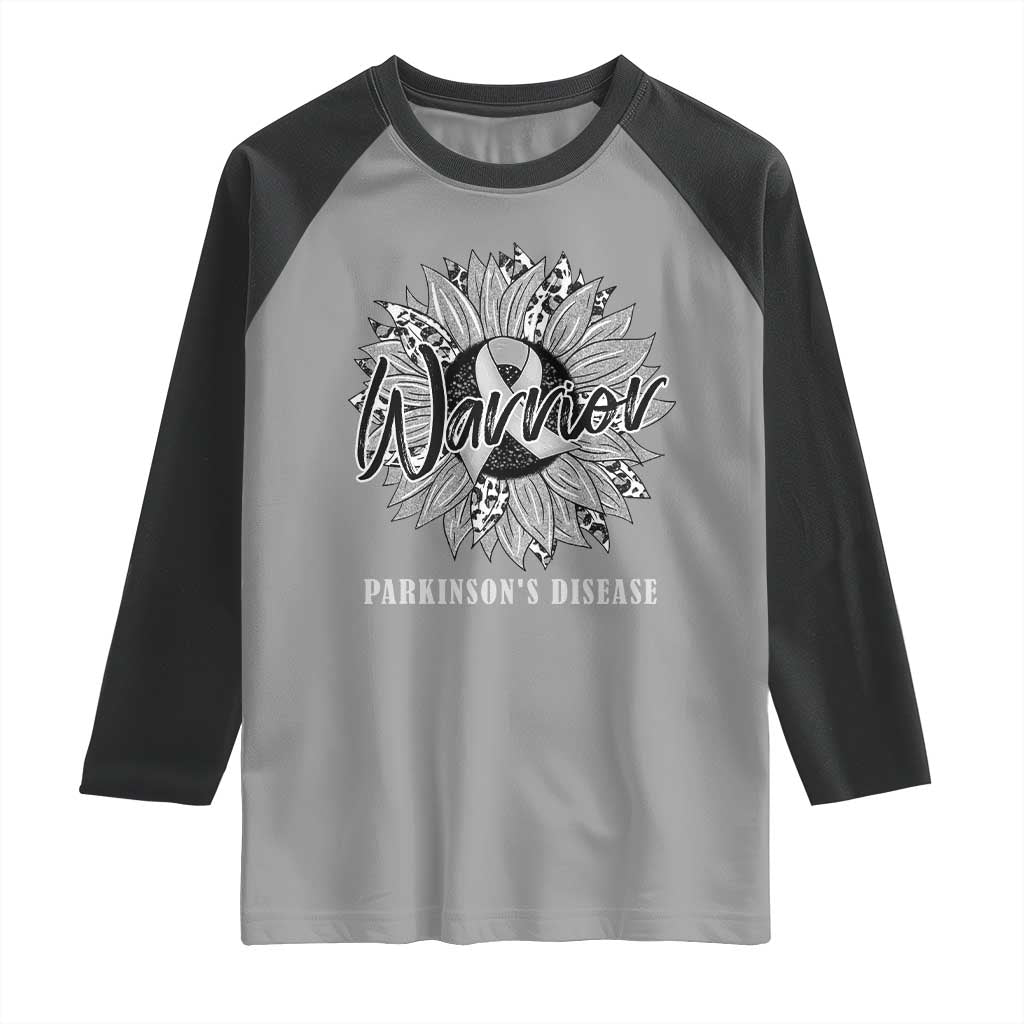 Parkinson's Warrior Raglan Shirt Silver Ribbon Sunflower Support Awareness TS02 Sport Gray Black Print Your Wear