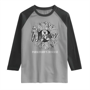 Parkinson's Warrior Raglan Shirt Silver Ribbon Sunflower Support Awareness TS02 Sport Gray Black Print Your Wear