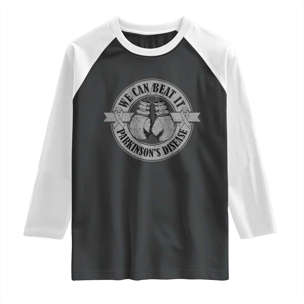 Parkinson's Warrior Raglan Shirt We Can Beat It Boxing Fight Against Parkinsons TS02 Black White Print Your Wear