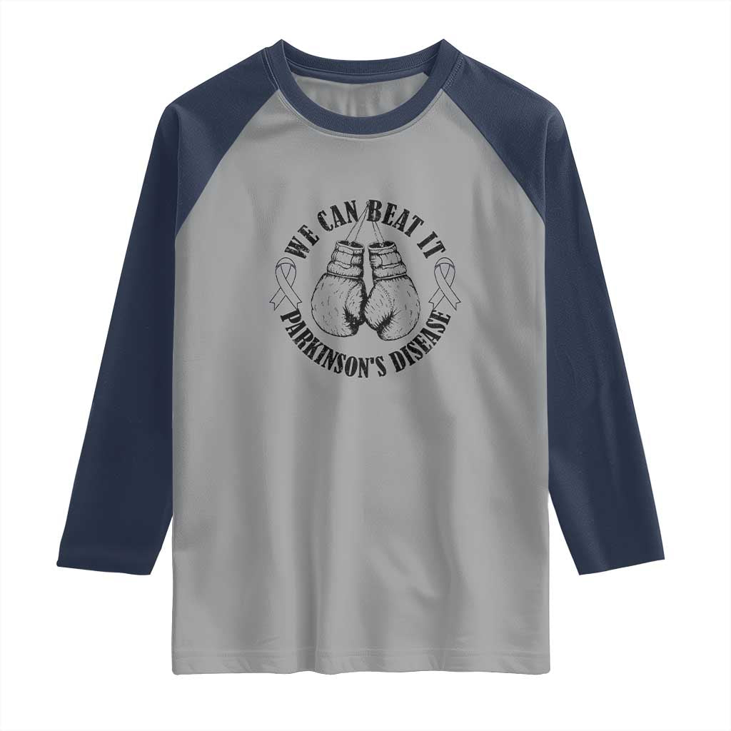 Parkinson's Warrior Raglan Shirt We Can Beat It Boxing Fight Against Parkinsons TS02 Sport Gray Navy Print Your Wear