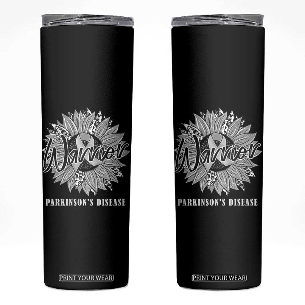 Parkinson's Warrior Skinny Tumbler Silver Ribbon Sunflower Support Awareness TS02 Black Print Your Wear