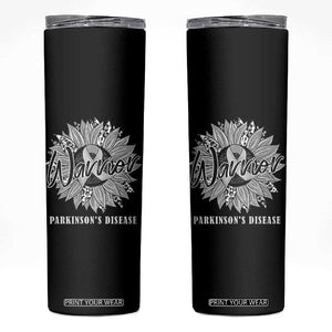 Parkinson's Warrior Skinny Tumbler Silver Ribbon Sunflower Support Awareness TS02 Black Print Your Wear