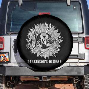 Parkinson's Warrior Spare Tire Cover Silver Ribbon Sunflower Support Awareness TS02 No hole Black Print Your Wear